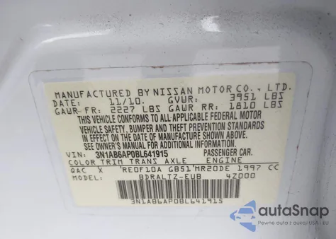 2011 Nissan Sentra 2.0Sr z USA, uszkodzony, nr VIN 3N1AB6AP0BL641915